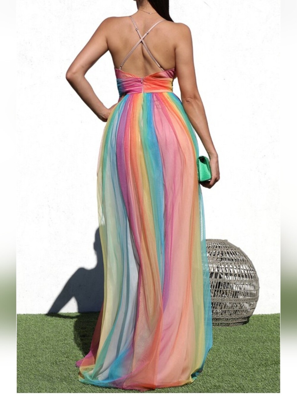 Multicolor Rainbow Stripe Maxi Dress with V-Neck NWT - Picture 2 of 3